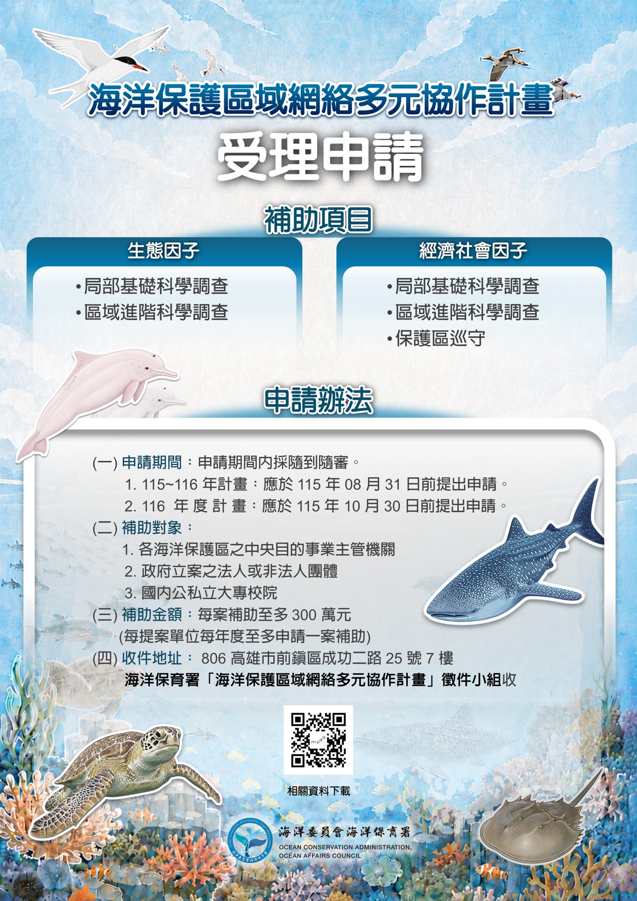 海洋委員會海洋保育署辦理「海洋保護區域網絡多元協作計畫」徵件